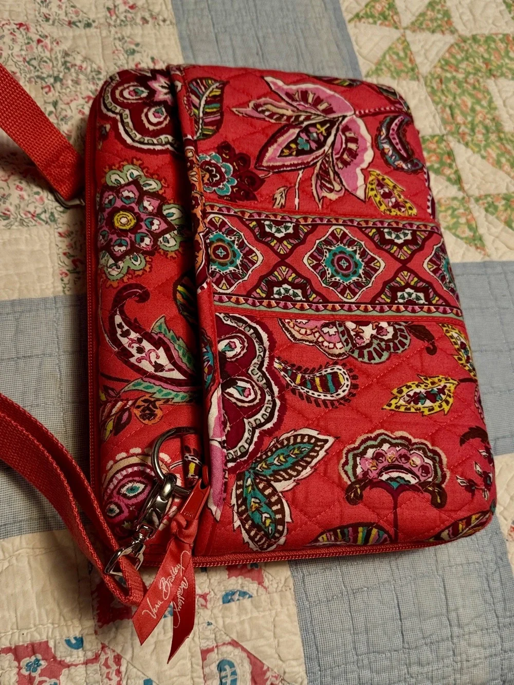Vera Bradley Coral Floral Quilted Crossbody Tablet Bag